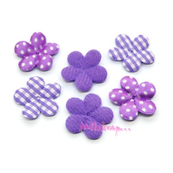 Appliques petites fleurs tissu violet - 6 pièces - Photo n°1