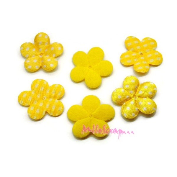 Appliques petites fleurs tissu jaune - 6 pièces - Photo n°1