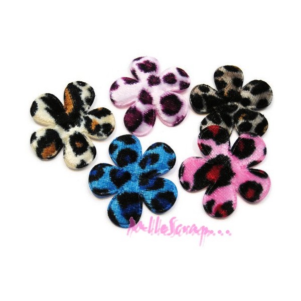 Appliques fleurs tissu léopard multicolore - 5 pièces - Photo n°1