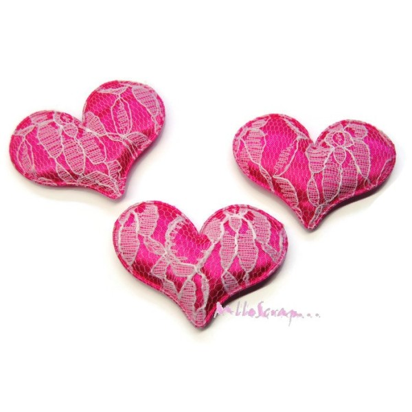 Appliques cœurs tissu rose foncé - 3 pièces - Photo n°1