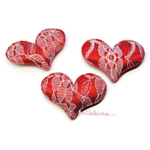 Appliques cœurs tissu rouge - 3 pièces - Photo n°1