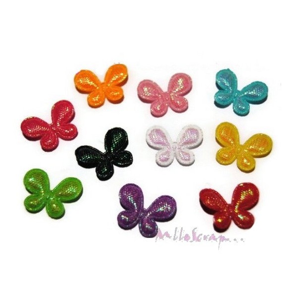 Appliques petits papillons tissu multicolore - 20 pièces - Photo n°1