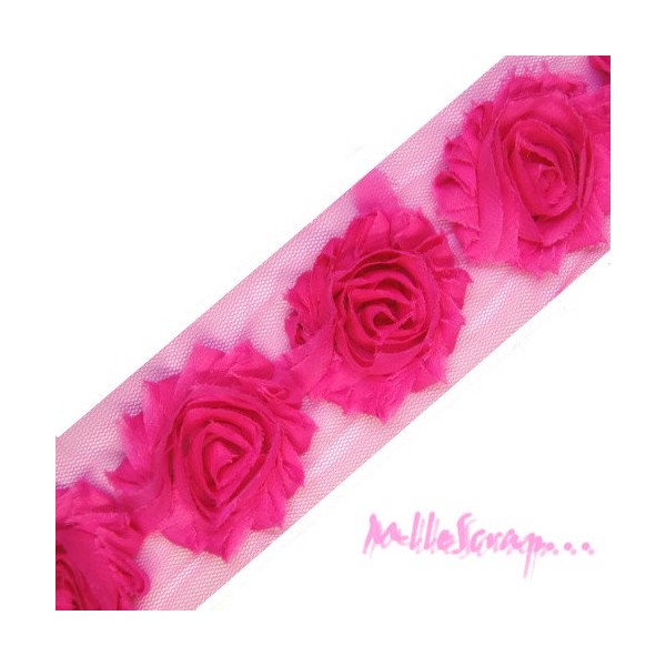 Fleurs ruban tissu organza rose foncé - 3 pièces - Photo n°1