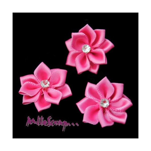 Appliques fleurs tissu strass rose foncé - 5 pièces - Photo n°1