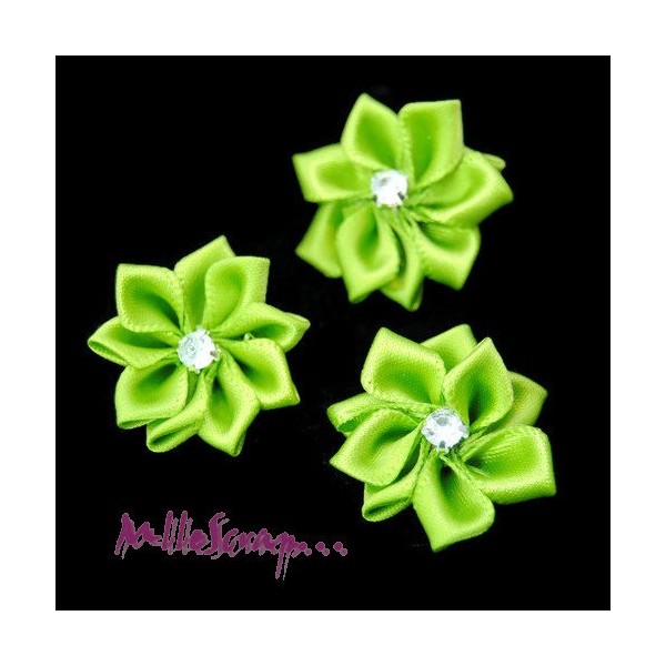 Appliques fleurs tissu strass vert - 5 pièces - Photo n°1