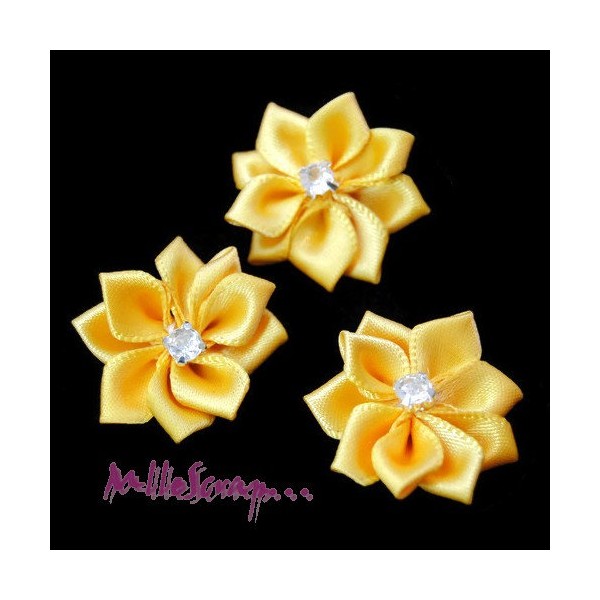 Appliques fleurs tissu strass jaune - 5 pièces - Photo n°1