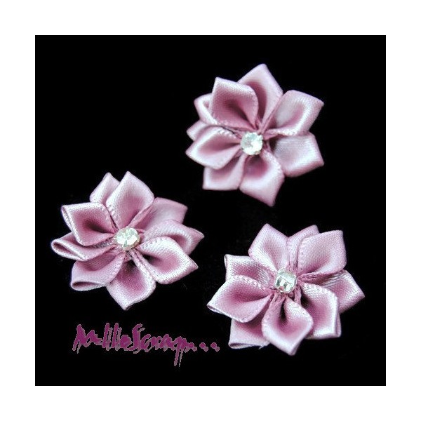 Appliques fleurs tissu strass violet - 5 pièces - Photo n°1