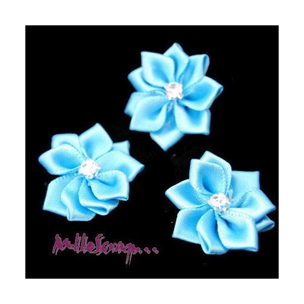 Appliques fleurs tissu strass bleu - 5 pièces - Photo n°1