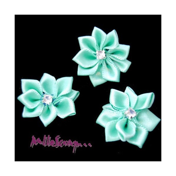 Appliques fleurs tissu strass turquoise - 5 pièces - Photo n°1