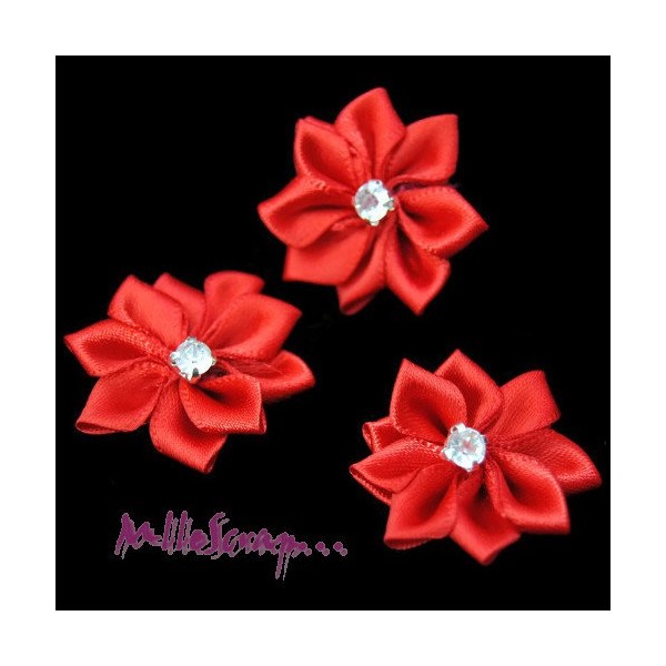 Appliques fleurs tissu strass rouge - 5 pièces - Photo n°1