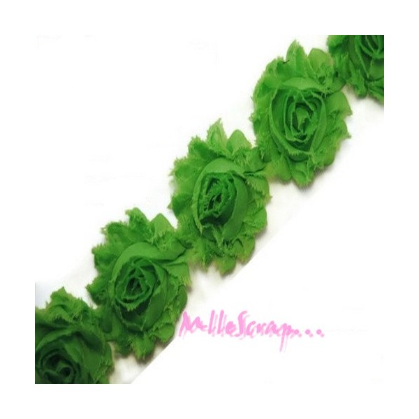 Ruban fleurs tissu organza vert - 3 pièces - Photo n°1