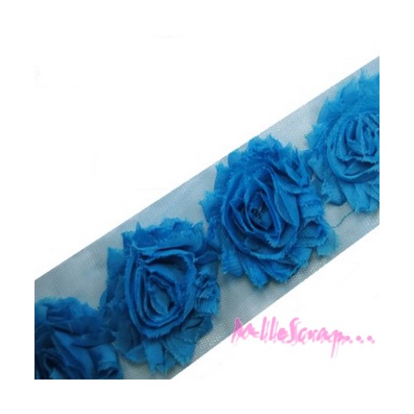 Ruban fleurs tissu organza bleu - 3 pièces - Photo n°1