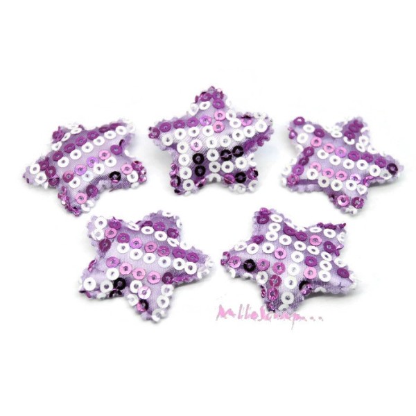 Appliques étoiles tissu violet - 5 pièces - Photo n°1