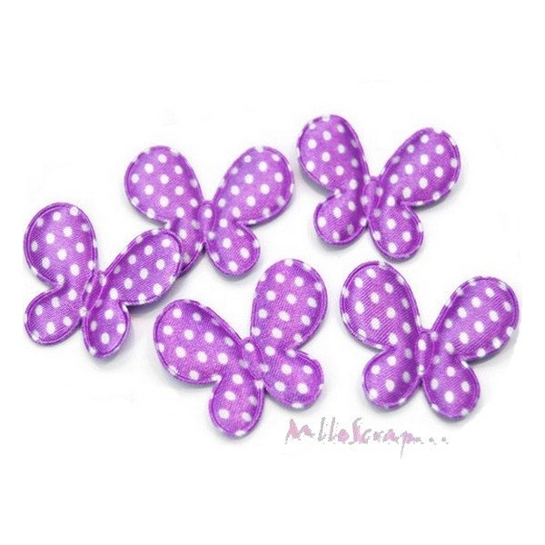 Appliques papillons tissu satin violet - 5 pièces - Photo n°1