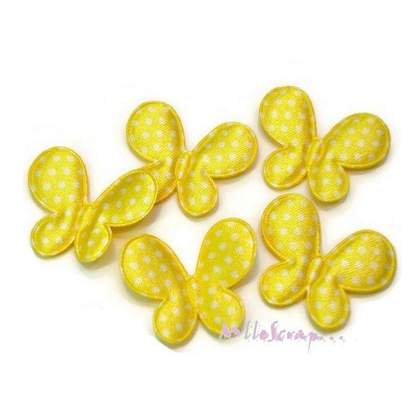 Appliques papillons tissu satin jaune - 5 pièces - Photo n°1