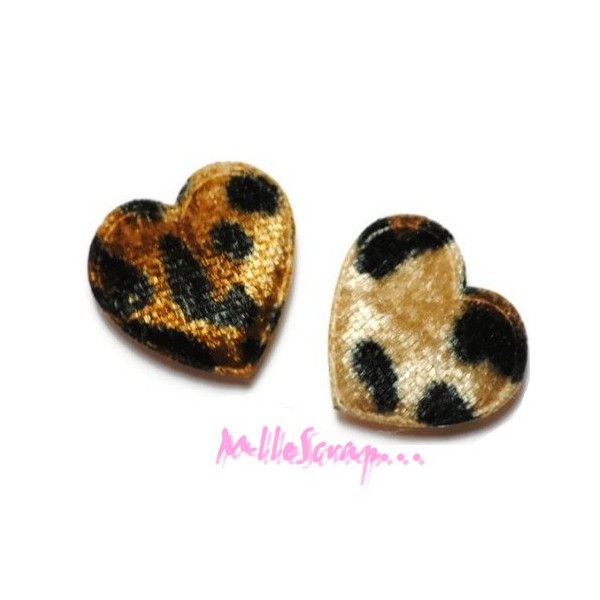 Appliques cœurs tissu velours léopard - 10 pièces - Photo n°1