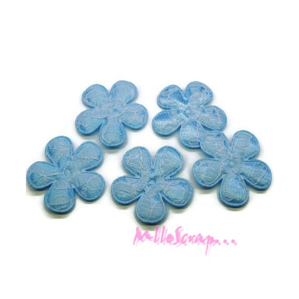 Appliques fleurs tissu dentelle bleu - 5 pièces - Photo n°1