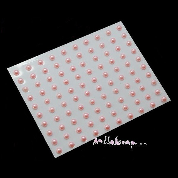 Demi-perles autocollantes rose 5 mm - 100 pièces - Photo n°1