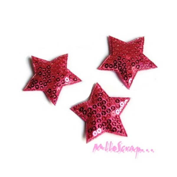 Appliques étoiles tissu sequin rose - 5 pièces - Photo n°1