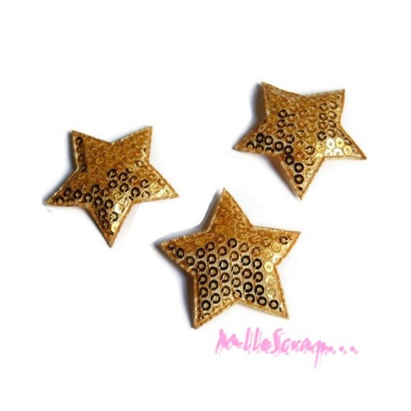 Appliques étoiles tissu sequin doré - 5 pièces - Photo n°1