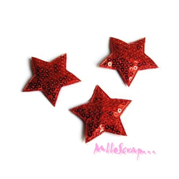 Appliques étoiles tissu sequin rouge - 5 pièces - Photo n°1