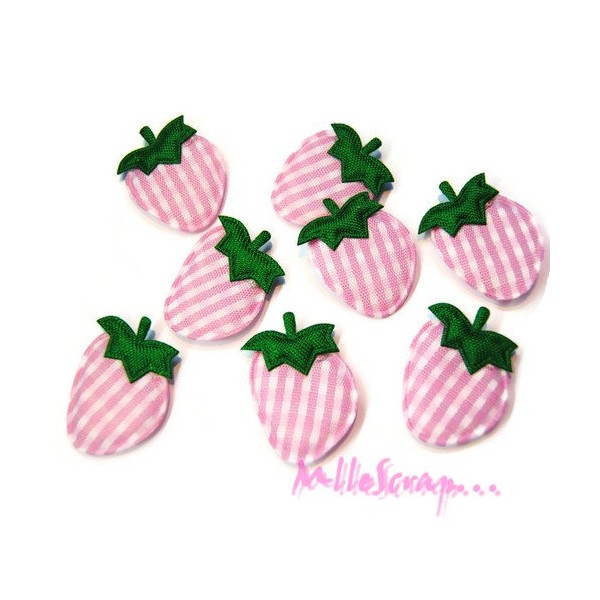 Appliques fraises tissu vichy rose clair - 5 pièces - Photo n°1
