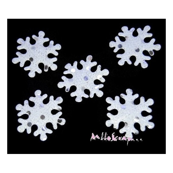 Appliques flocons de neige tissu blanc - 5 pièces - Photo n°1