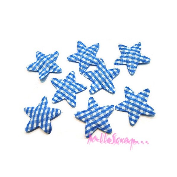 Appliques étoiles tissu vichy bleu - 10 pièces - Photo n°1