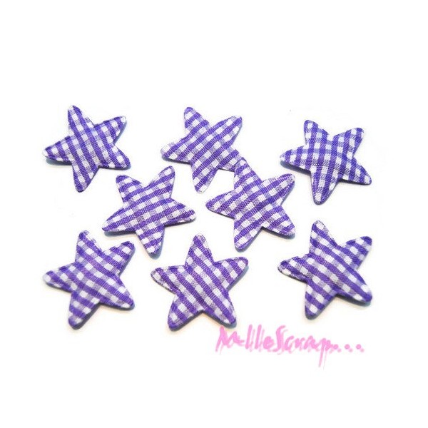 Appliques étoiles tissu vichy violet - 10 pièces - Photo n°1