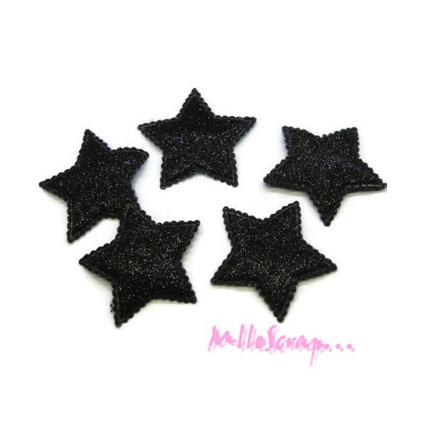 Appliques étoiles tissu brillant noir - 5 pièces - Photo n°1