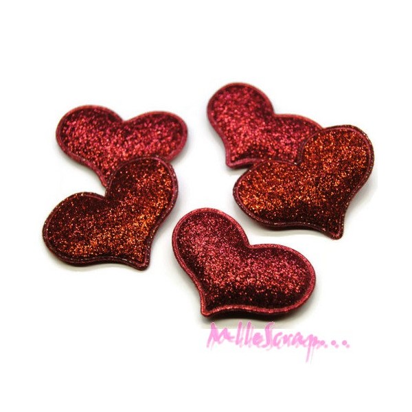 Appliques cœurs tissu brillant rouge - 5 pièces - Photo n°1