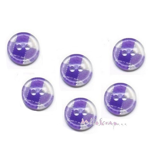 Boutons plastique à carreaux violet - 6 pièces - Photo n°1