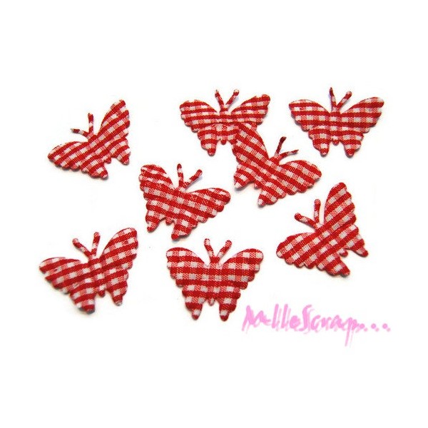 Appliques papillons tissu vichy rouge - 8 pièces - Photo n°1