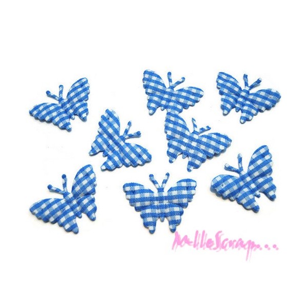 Appliques papillons tissu vichy bleu - 8 pièces - Photo n°1