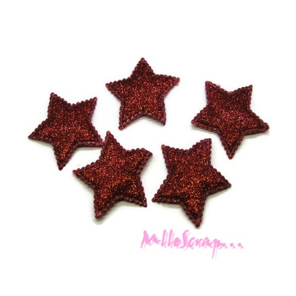 Appliques étoiles tissu glitter rouge - 5 pièces - Photo n°1