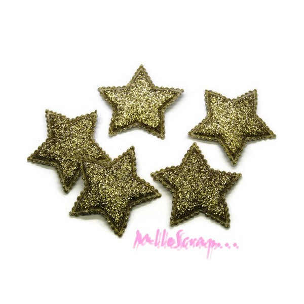 Appliques étoiles tissu glitter doré - 5 pièces - Photo n°1