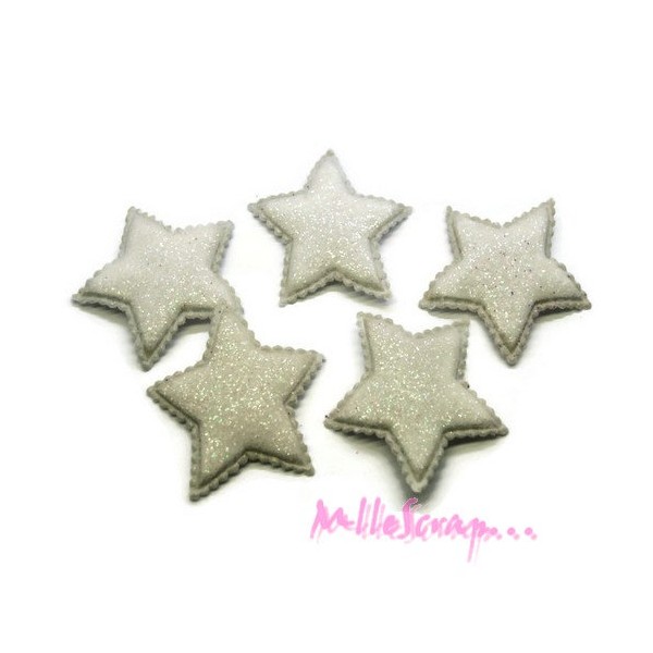 Appliques étoiles tissu glitter blanc - 5 pièces - Photo n°1