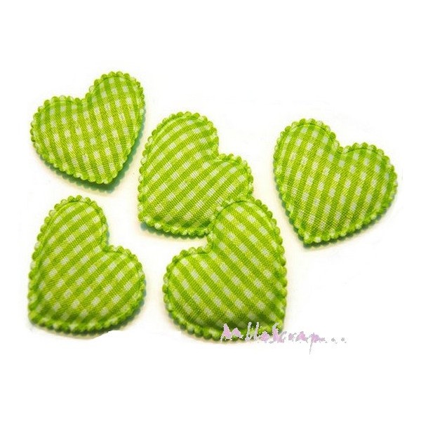 Appliques cœurs tissu vichy vert - 5 pièces - Photo n°1