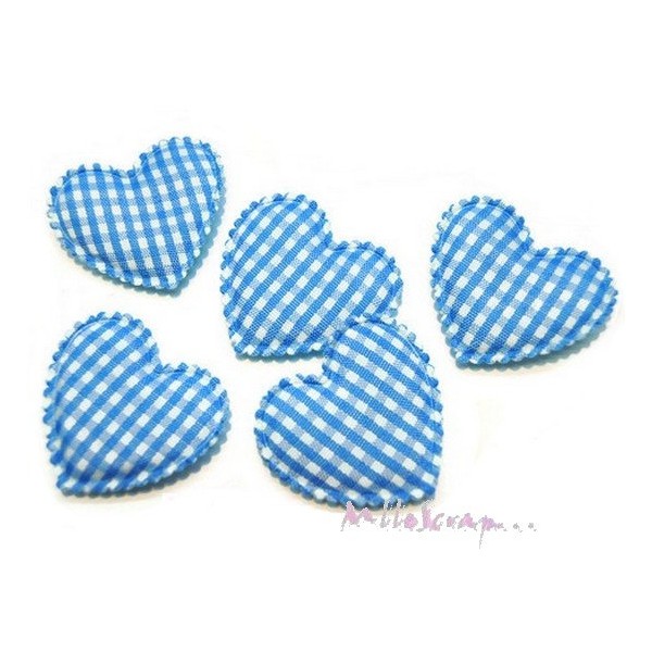Appliques cœurs tissu vichy bleu - 5 pièces - Photo n°1