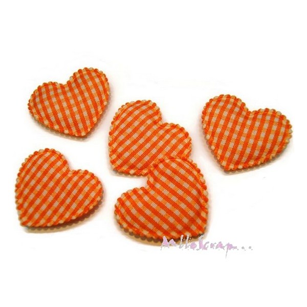 Appliques cœurs tissu vichy orange - 5 pièces - Photo n°1