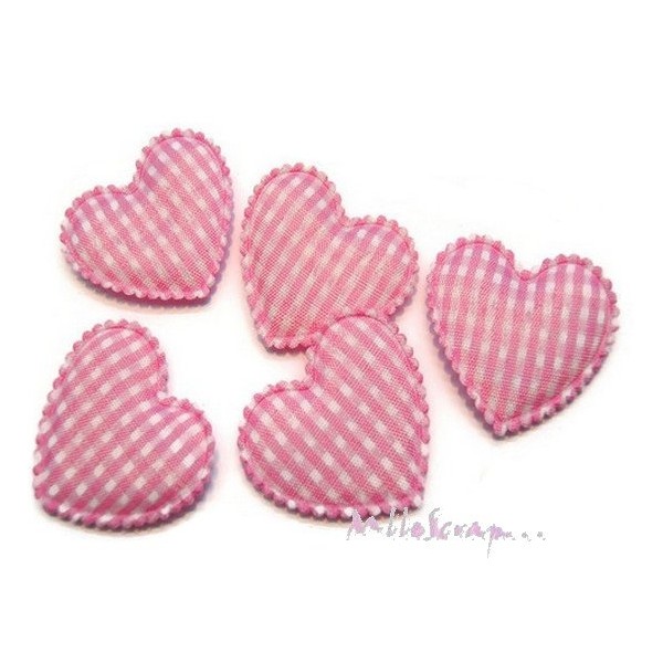 Appliques cœurs tissu vichy rose clair - 5 pièces - Photo n°1
