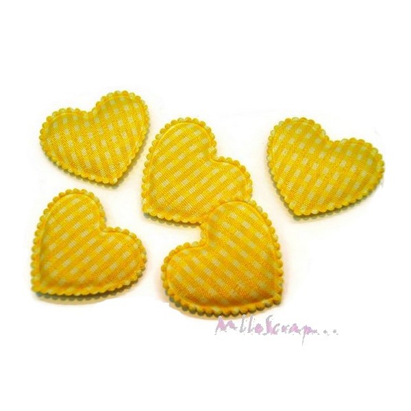 Appliques cœurs tissu vichy jaune - 5 pièces - Photo n°1