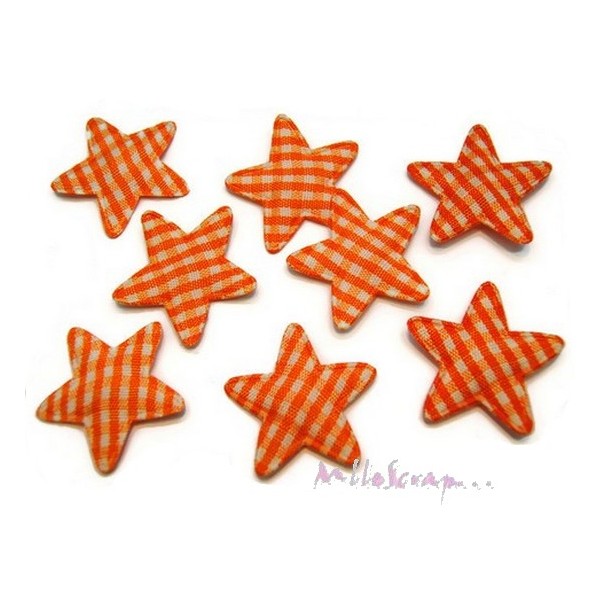 Appliques étoiles tissu vichy orange - 10 pièces - Photo n°1