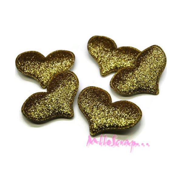 Appliques cœurs tissu brillant doré - 5 pièces - Photo n°1