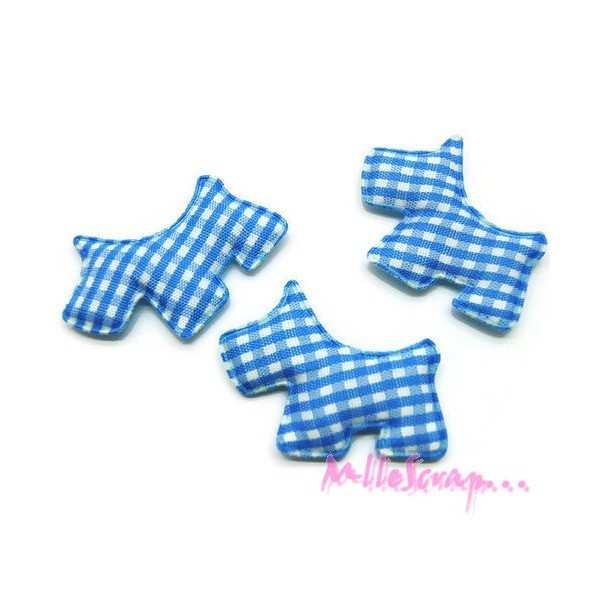 Appliques chiens tissu vichy bleu - 5 pièces - Photo n°1