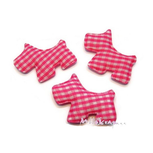 Appliques chiens tissu vichy rose foncé - 5 pièces - Photo n°1