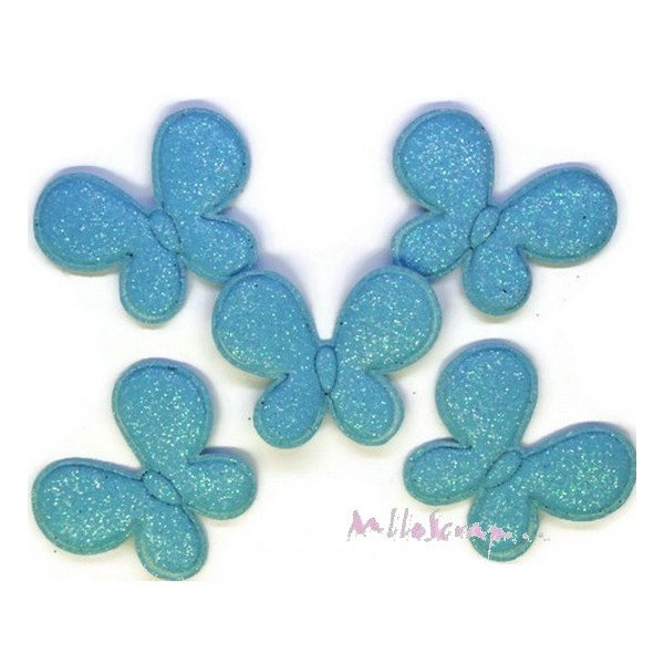 Appliques papillons tissu paillettes bleu - 5 pièces - Photo n°1