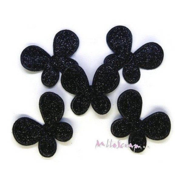Appliques papillons tissu paillettes noir - 5 pièces - Photo n°1