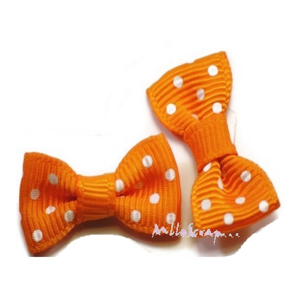 Appliques nœuds tissu pois orange - 5 pièces - Photo n°1