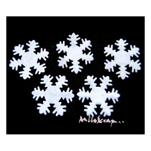 Appliques petits flocons de neige tissu blanc - 5 pièces - Photo n°1